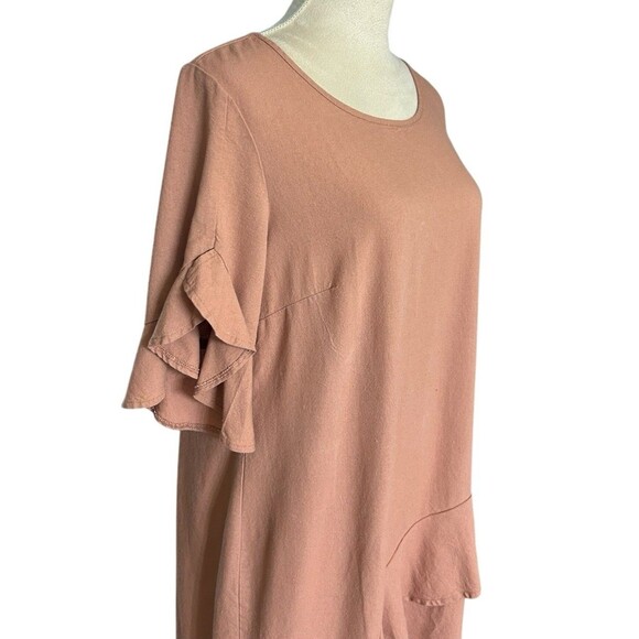 J Glee Dress Women Size L Mauve Linen Rayon Ruffle Lagenlook Midi - Picture 4 of 10